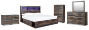 Drystan King Bookcase Storage Bed, Dresser, Mirror, Chest and 2 Nightstands