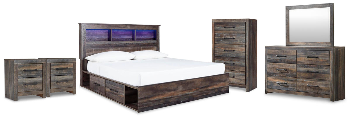 Drystan King Bookcase Storage Bed, Dresser, Mirror, Chest and 2 Nightstands