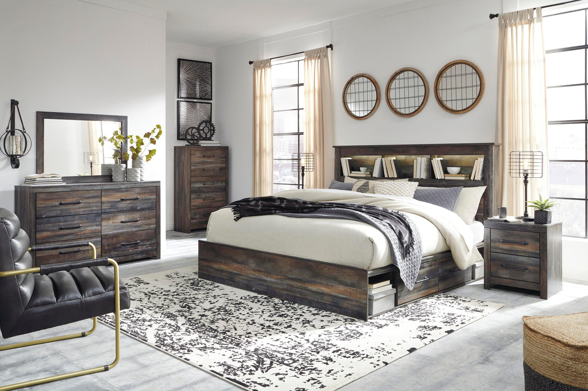 Drystan Queen Bookcase Bed with 2 Storage Drawers