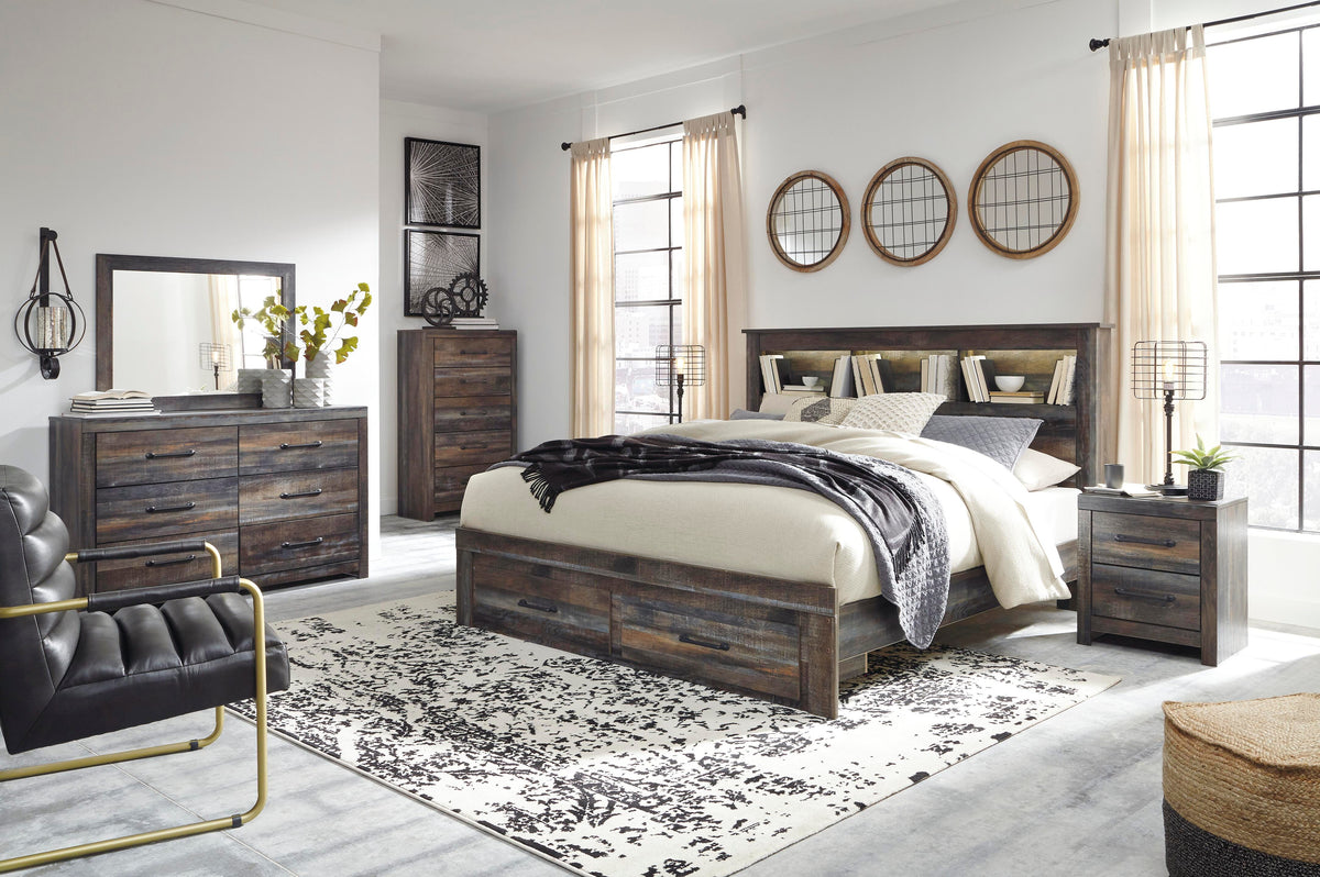 Drystan Queen Bookcase Bed with 2 Storage Drawers