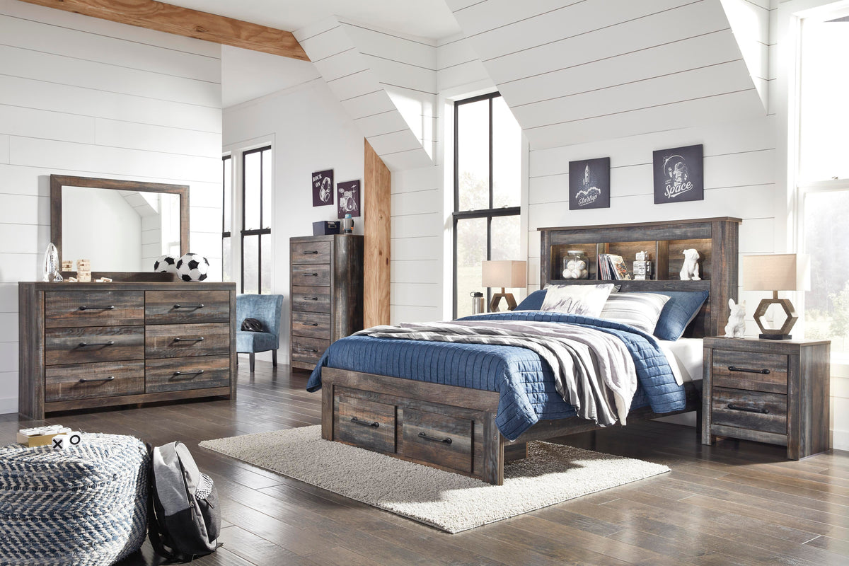 Drystan Queen Bookcase Bed with 2 Storage Drawers