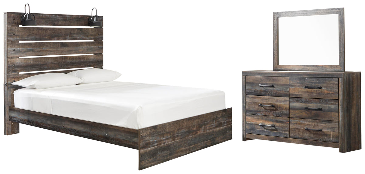 Drystan Panel Bed Set - Queen, Mirrored Dresser