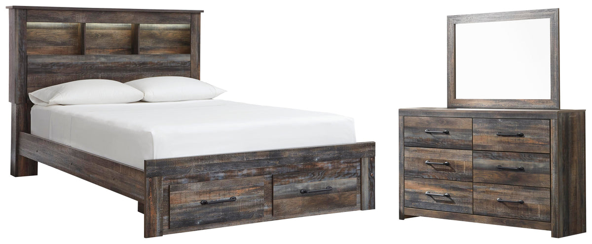 Drystan Queen Bookcase Storage Bed, Dresser and Mirror