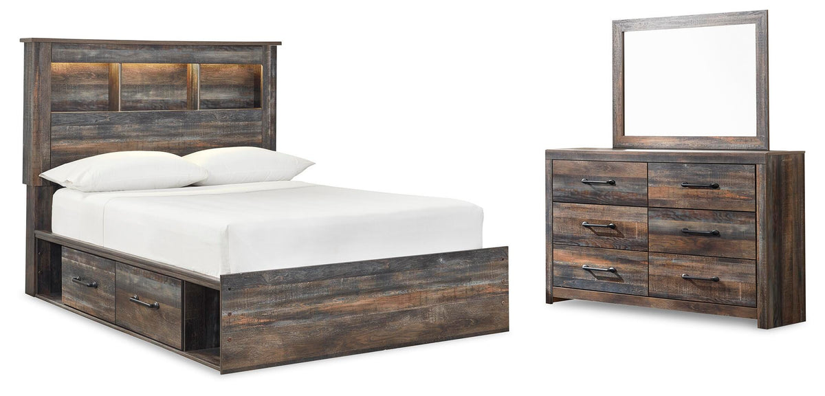 Drystan Bookcase Bed with 4 Storage Drawers Set - Full, Mirrored Dresser