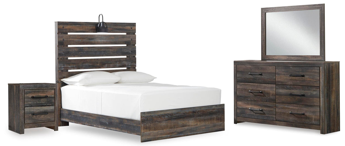Drystan Full Panel Bed, Dresser, Mirror, and Nightstand