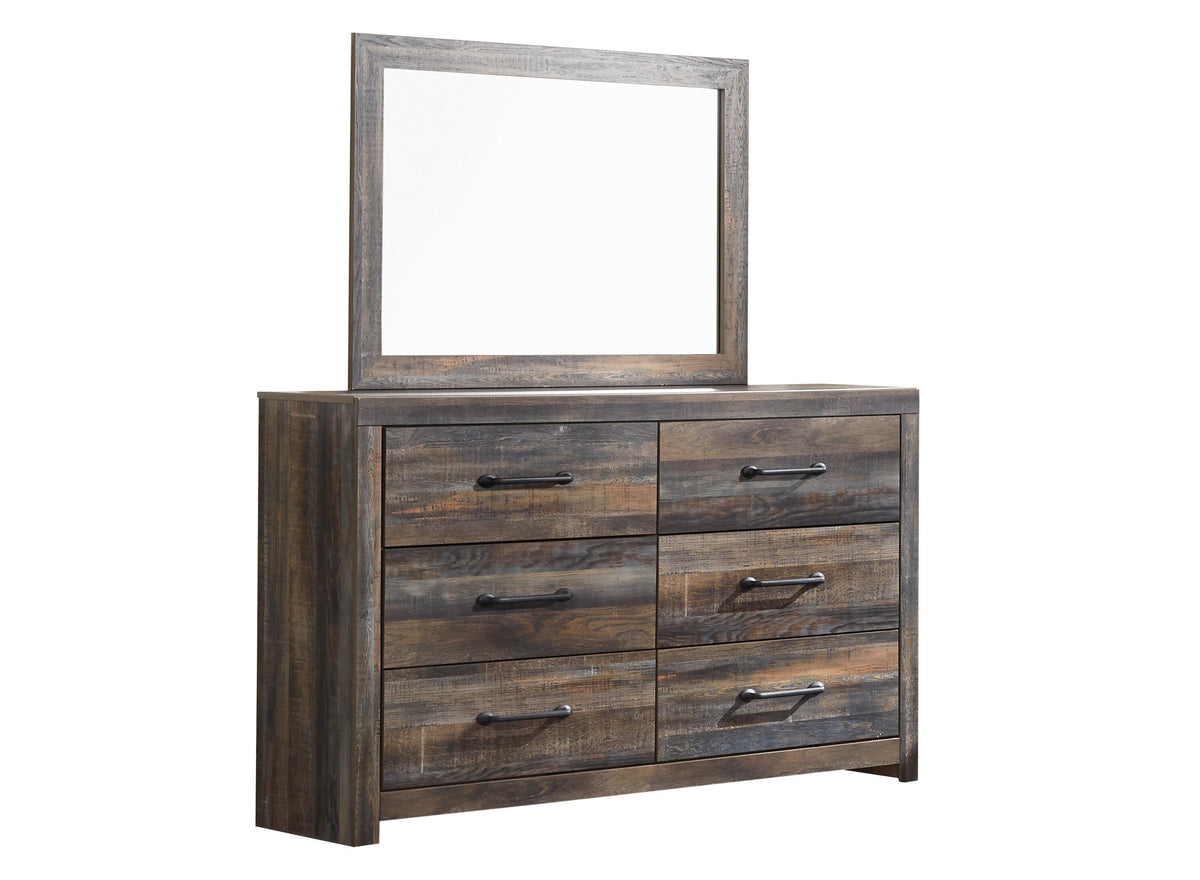 Drystan Panel Bed Set - Full, Mirrored Dresser and 2 Nightstands