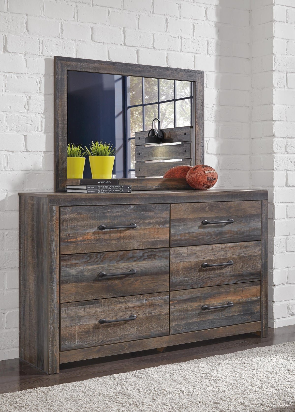 Drystan Queen Bookcase Storage Bed, Dresser, Mirror, Chest and 2 Nightstands