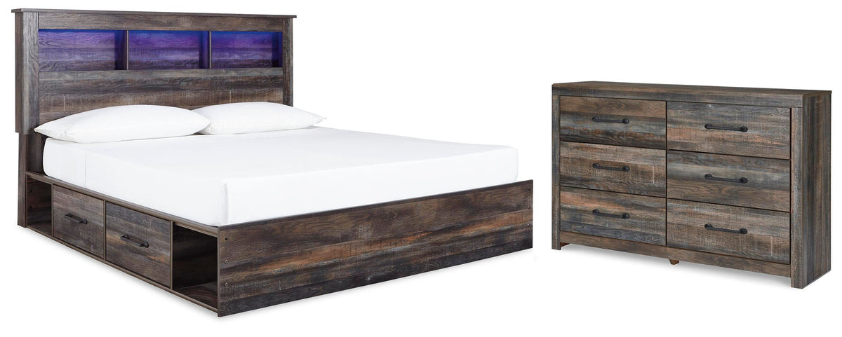 Drystan Bookcase Bed with 4 Storage Drawers Set - King, Dresser
