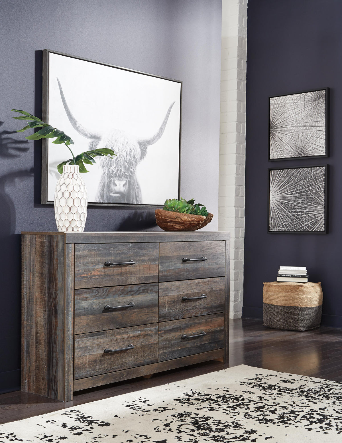 Drystan Queen Bookcase Bed with Storage, Dresser and Nightstand