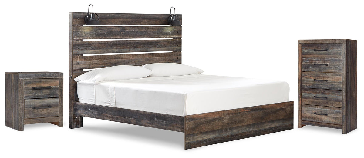 Drystan Panel Bed Set - King, Chest and Nightstand