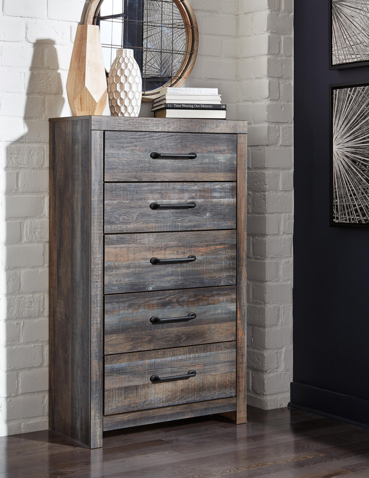 Drystan Queen Panel Storage Bed, Dresser, Mirror, Chest and Nightstand