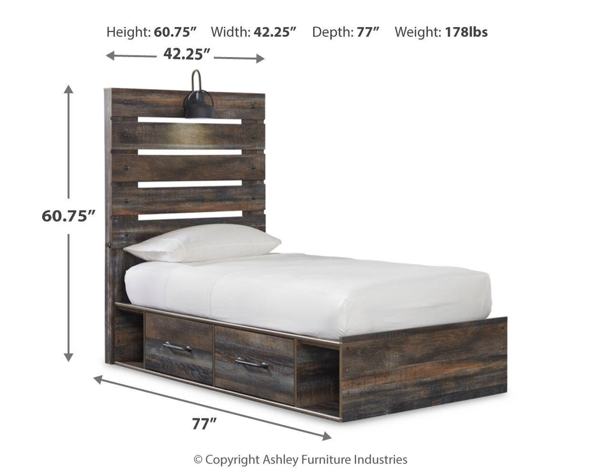Drystan Panel Bed with 2 Storage Drawers - Twin