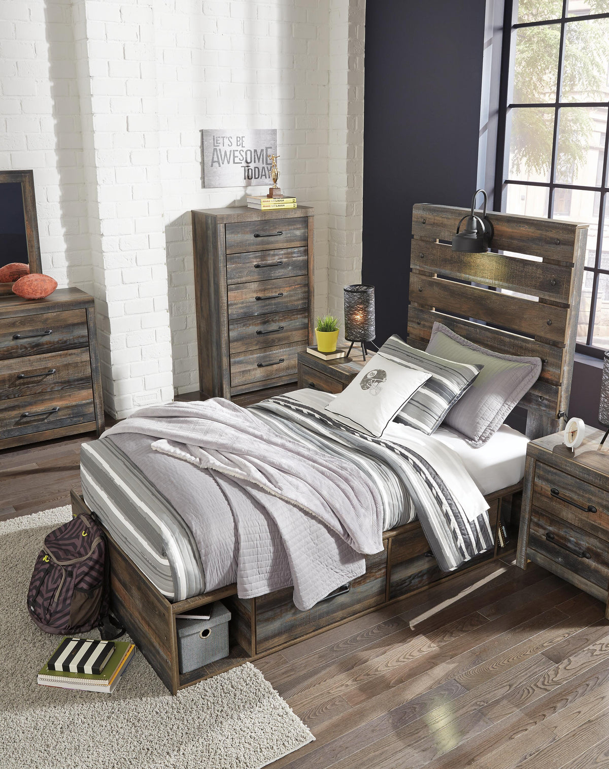 Drystan Queen Panel Bed with 2 Storage Drawers