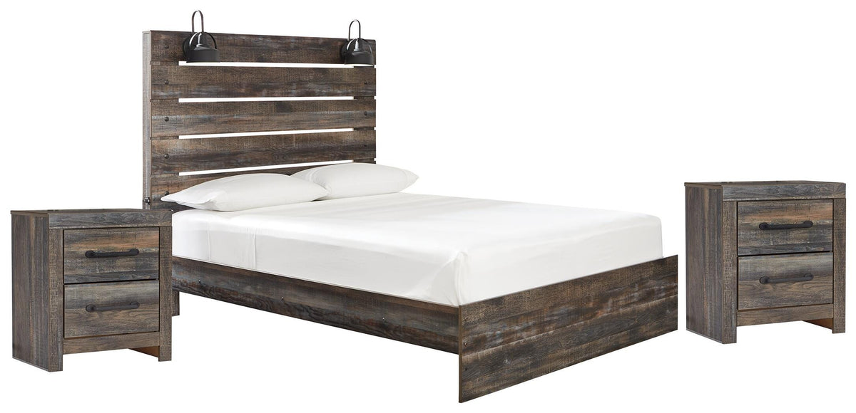 Drystan Panel Bed Set - Queen, 2 Nightstands