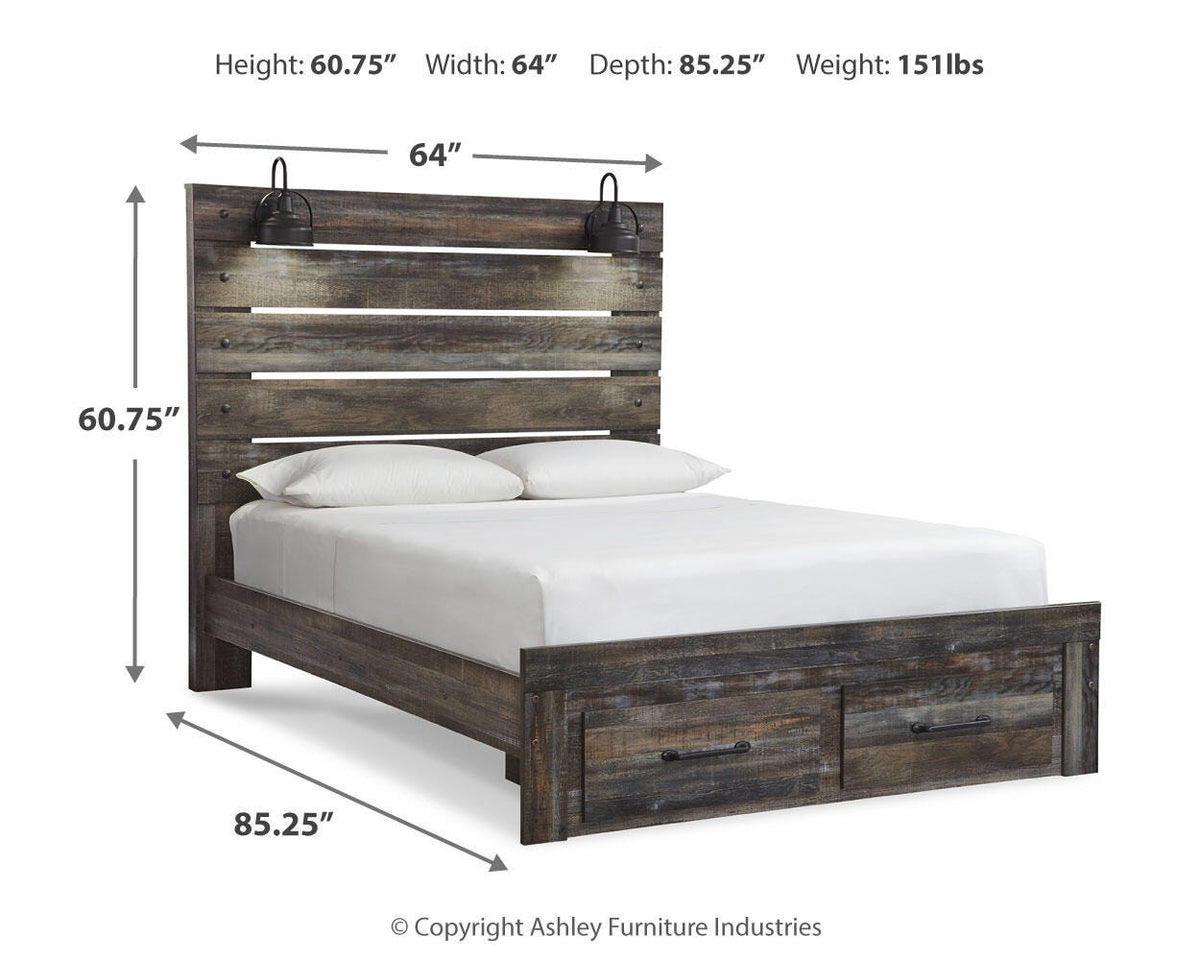 Drystan Panel Bed with 2 Storage Drawers - Queen