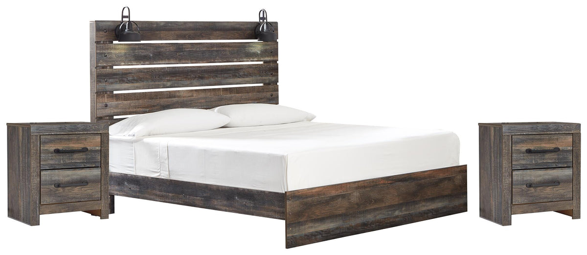 Drystan Panel Bed Set - King, 2 Nightstands