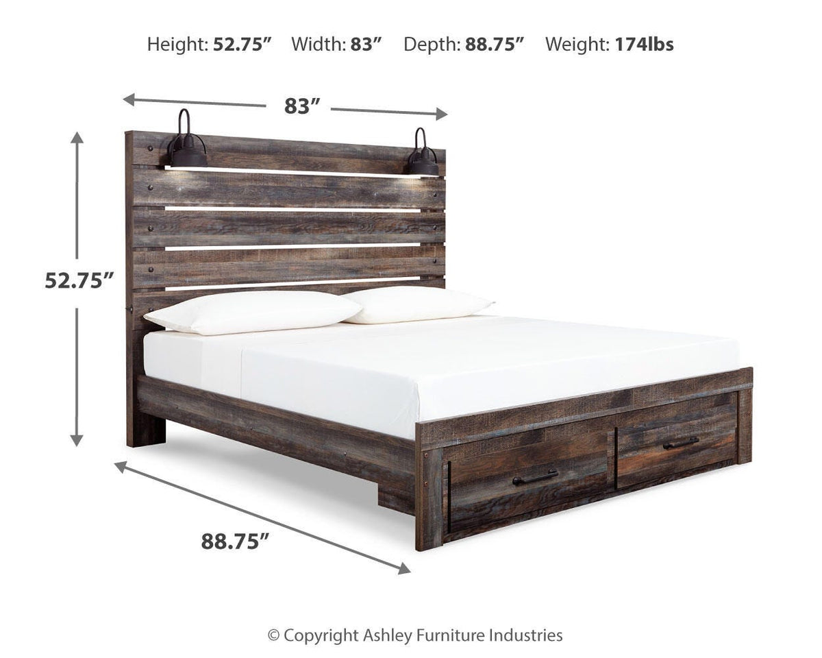 Drystan King Panel Storage Bed, Dresser, Mirror and Nightstand