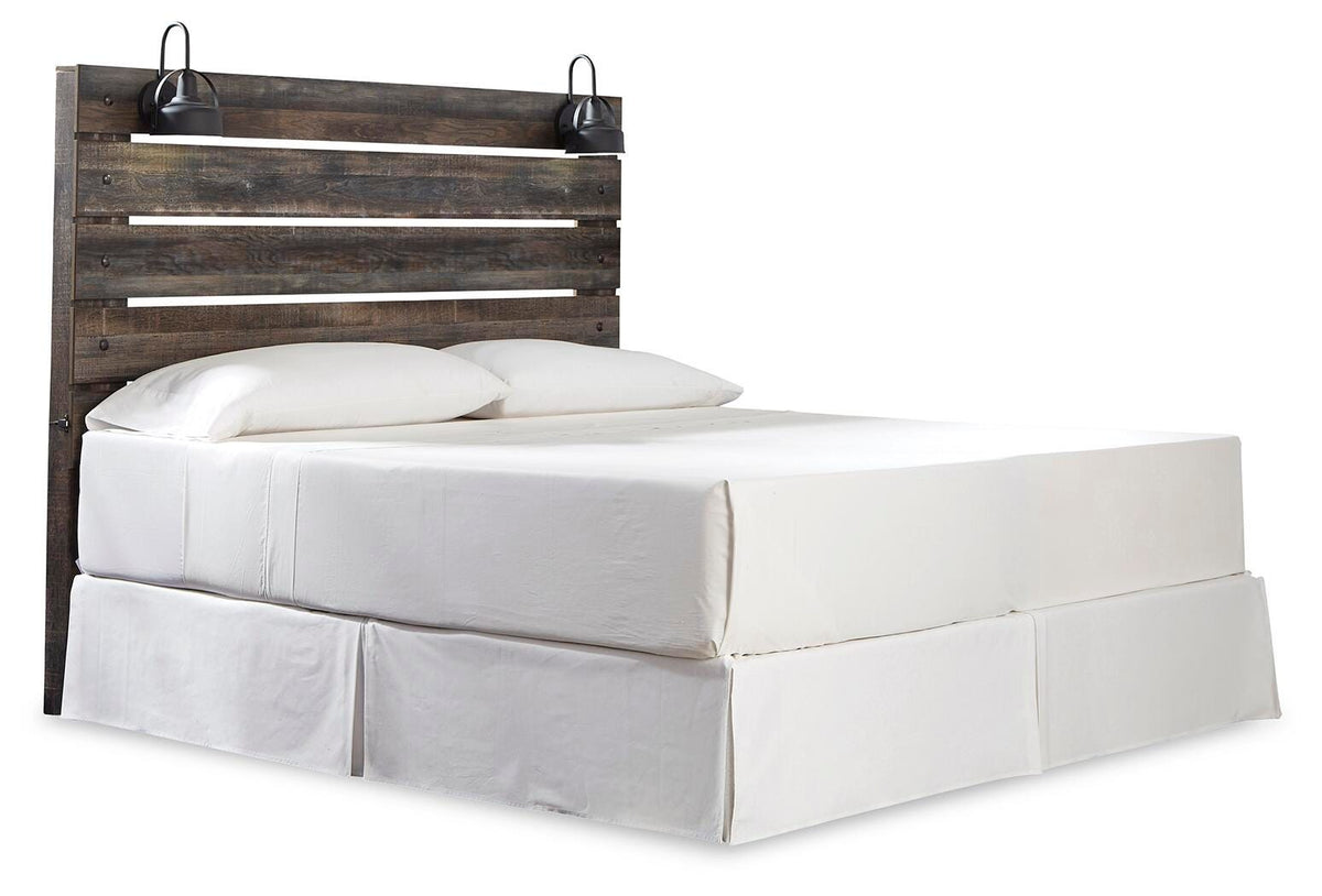 Drystan King Panel Headboard with Metal Frame, Dresser, Mirror, and Nightstand