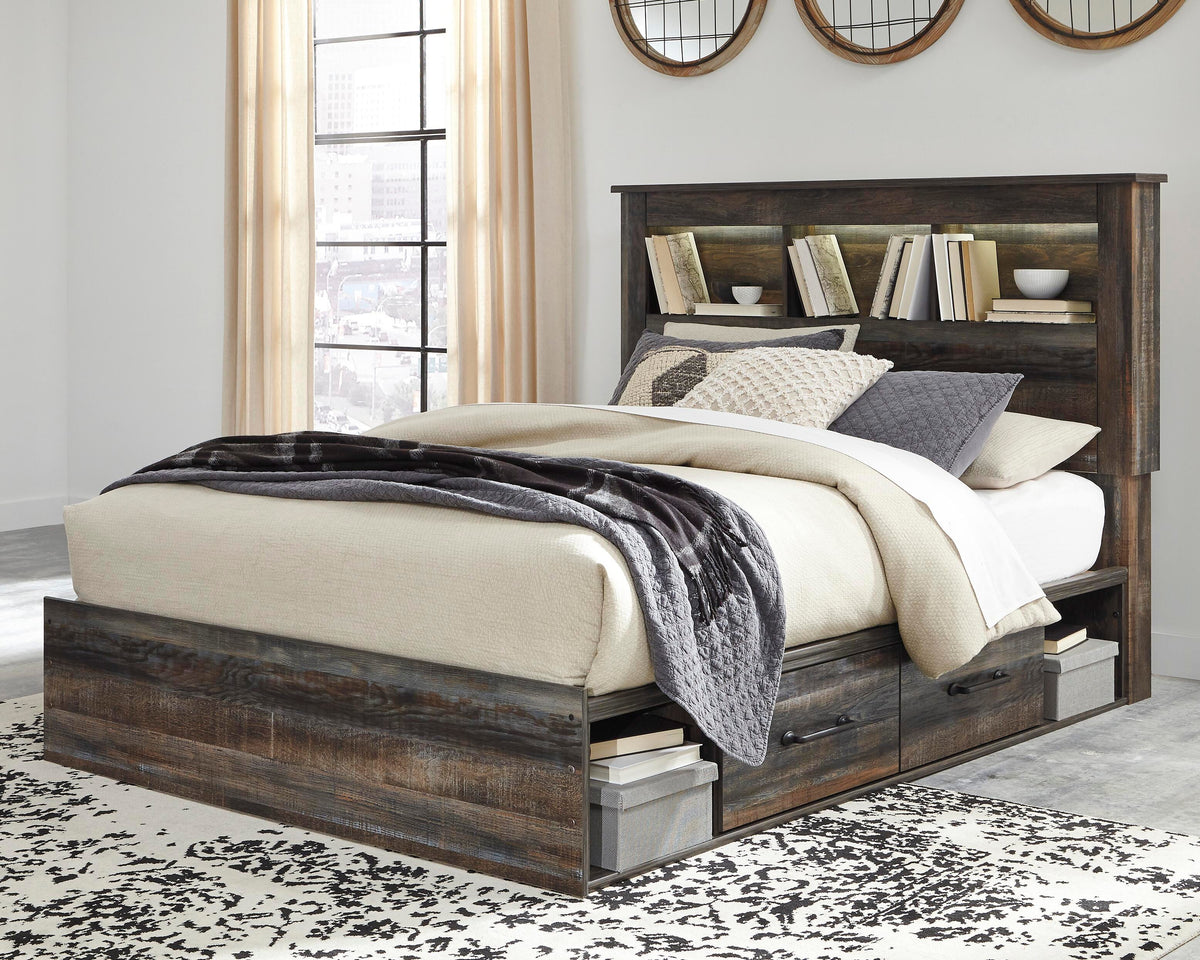 Drystan Queen Bookcase Storage Bed, Dresser, Mirror, Chest and 2 Nightstands