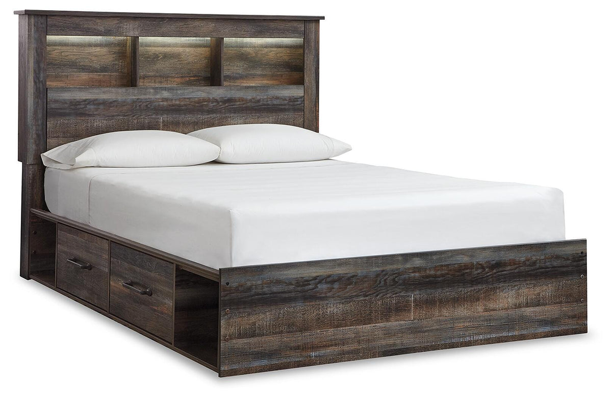 Drystan Queen Bookcase Bed with Storage, Dresser and Nightstand