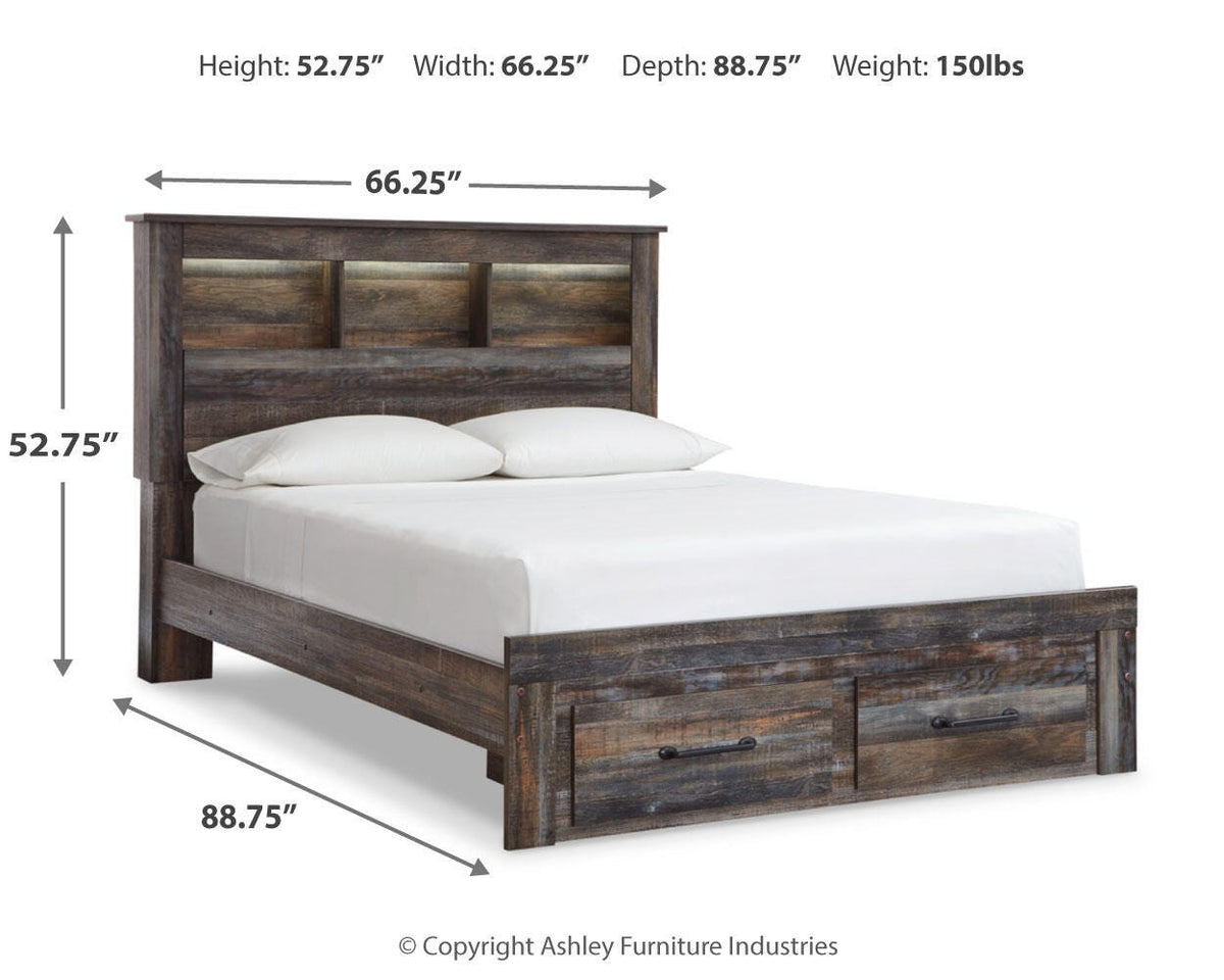 Drystan Bookcase Bed with 2 Storage Drawers - Queen
