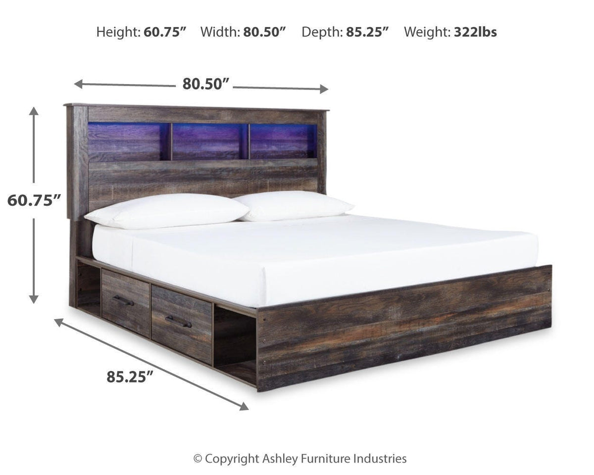 Drystan Queen Bookcase Bed with 4 Storage Drawers
