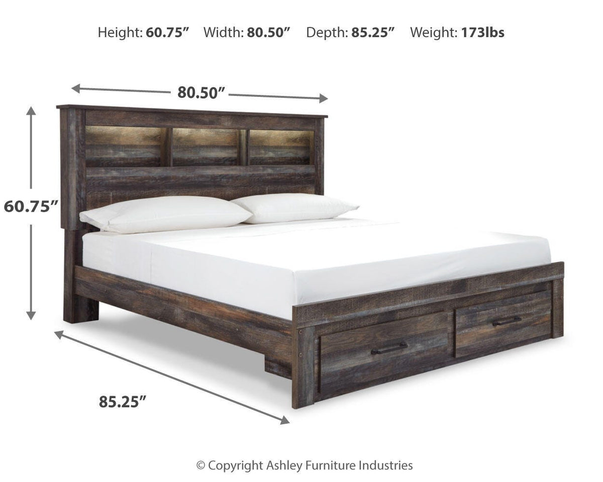 Drystan Queen Bookcase Bed with 2 Storage Drawers