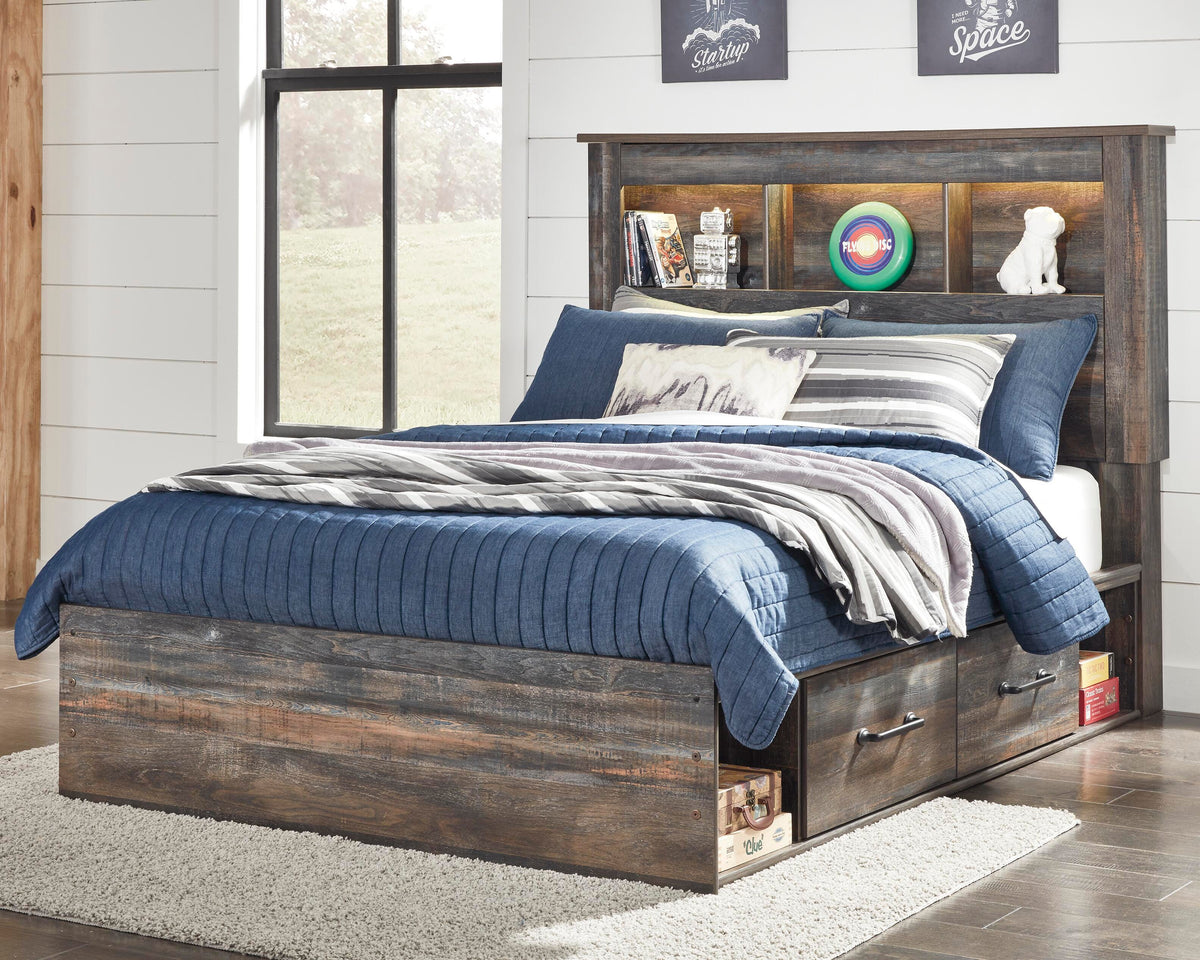 Drystan Full Bookcase Bed with 2 sided Storage, Dresser and Nightstand