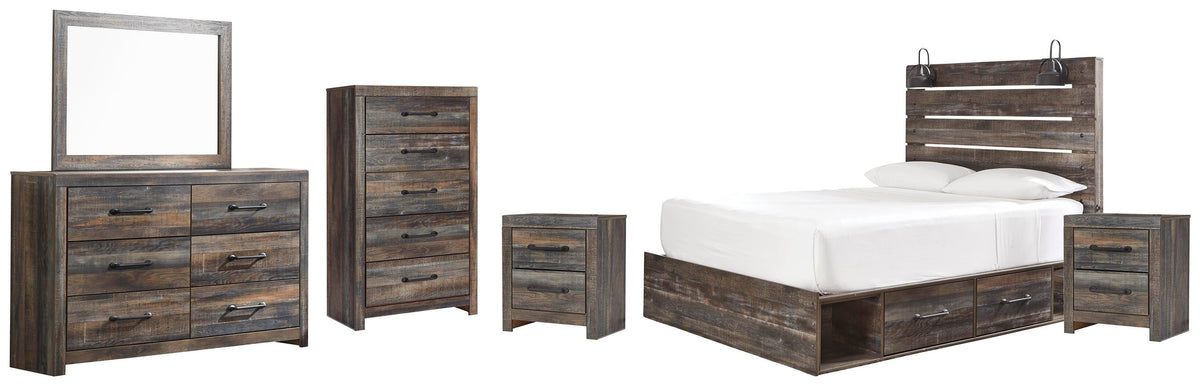 Drystan Panel Bed Set - King, Dresser, Mirror, Chest and 2 Nightstands