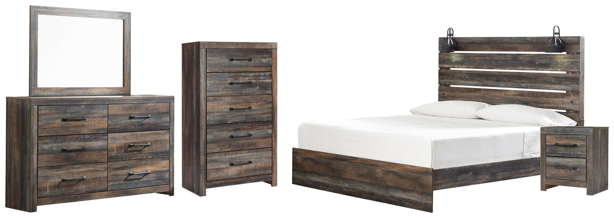 Drystan Panel Bed Set - King, Dresser, Mirror, Chest and Nightstand