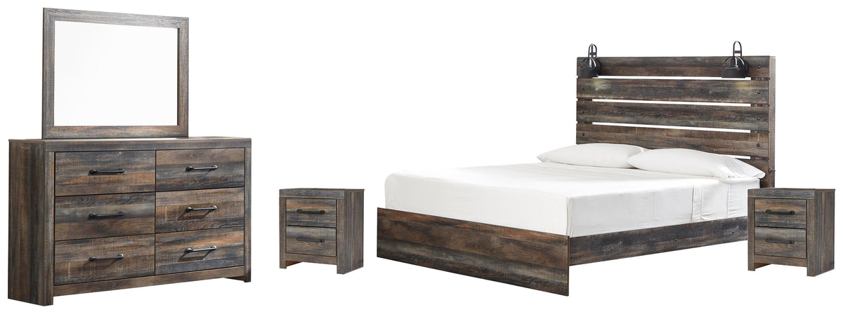 Drystan Panel Bed Set - King, Dresser, Mirror and 2 Nightstands