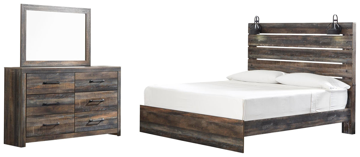 Drystan Panel Bed Set - King, Mirrored Dresser