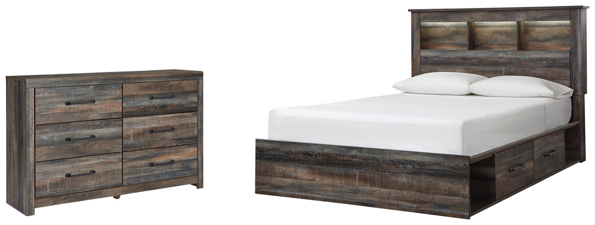 Drystan Bookcase Bed with 4 Storage Drawers Set - Queen, Dresser