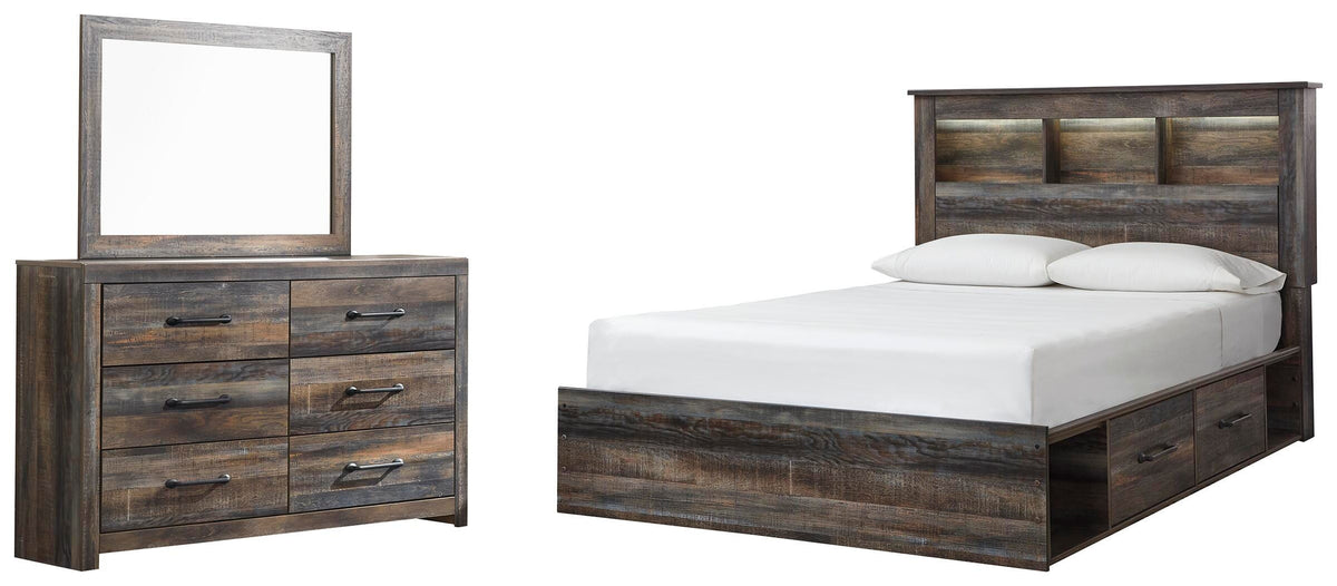 Drystan Bookcase Bed with 4 Storage Drawers Set - Queen, Mirrored Dresser