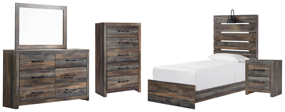 Drystan Panel Bed Set - Twin, Dresser, Mirror, Chest and Nightstand