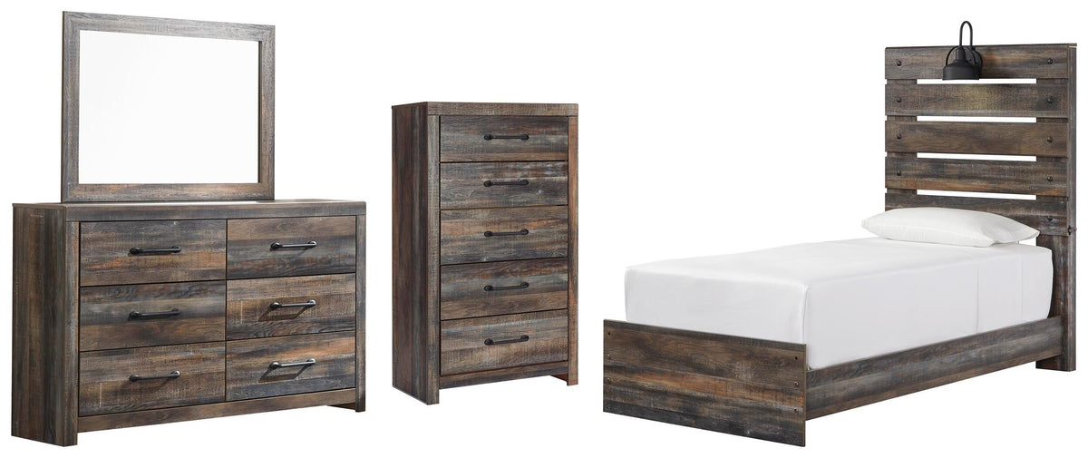 Drystan Panel Bed Set - Twin, Dresser, Mirror and Chest