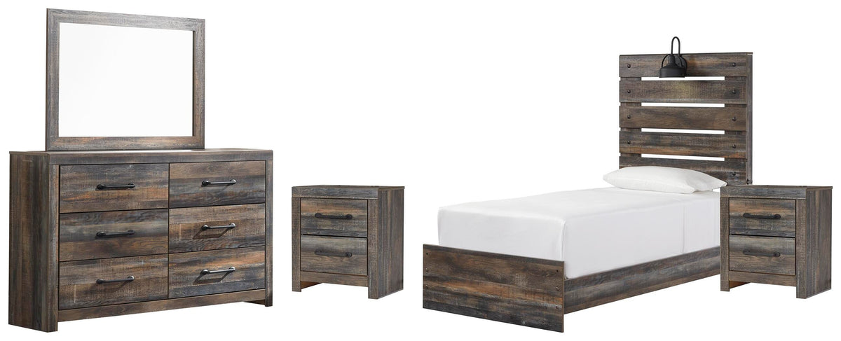 Drystan Panel Bed Set - Twin, Dresser, Mirror and 2 Nightstands
