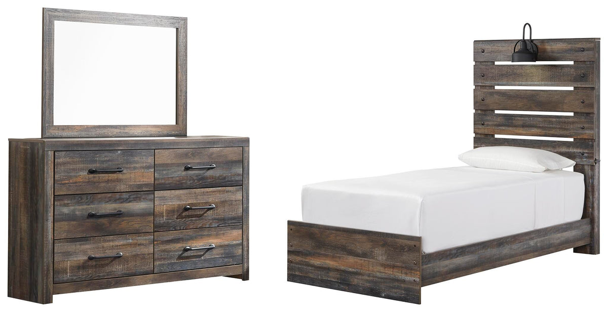 Drystan Panel Bed Set - Twin, Mirrored Dresser