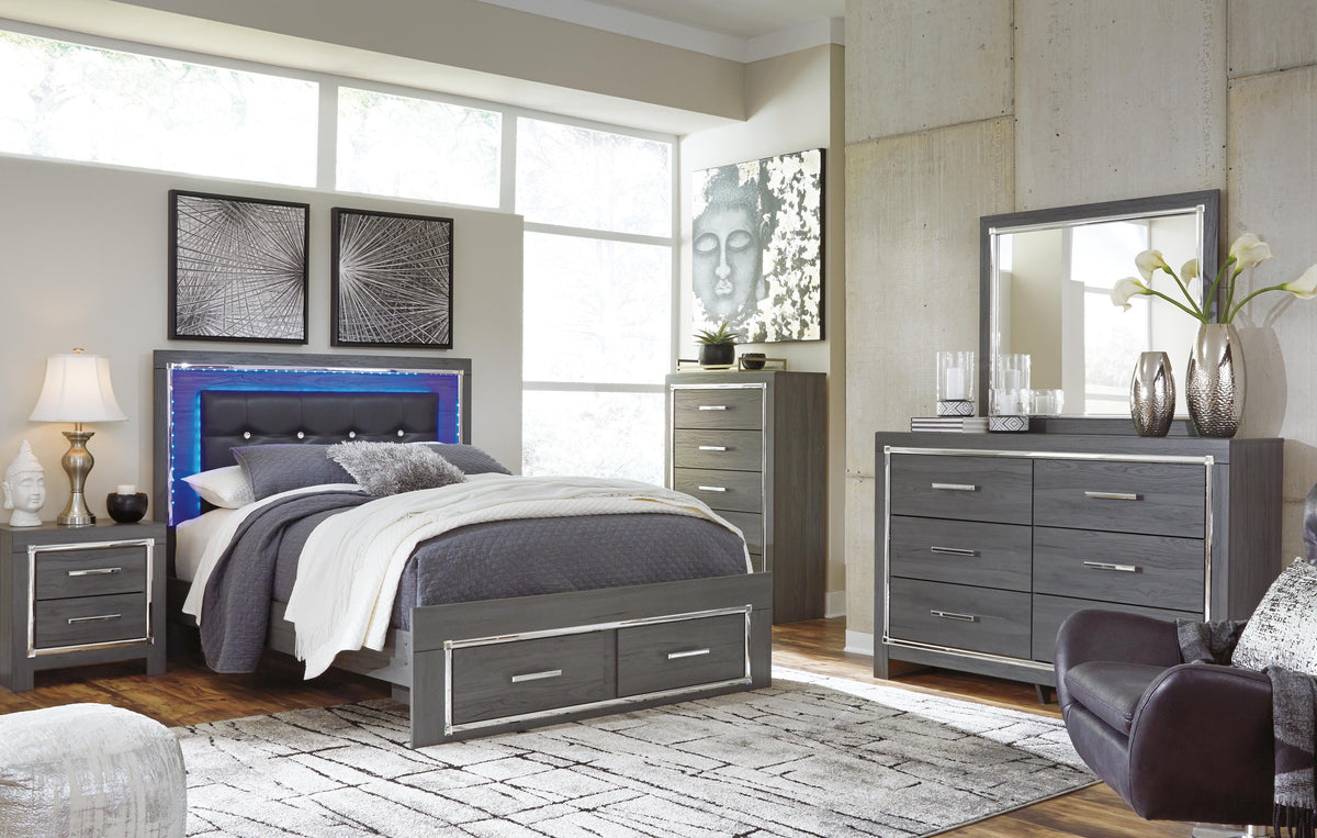 Lodanna Panel Bed with 2 Storage Drawers Set - Queen, Dresser, Mirror and 2 Nightstands