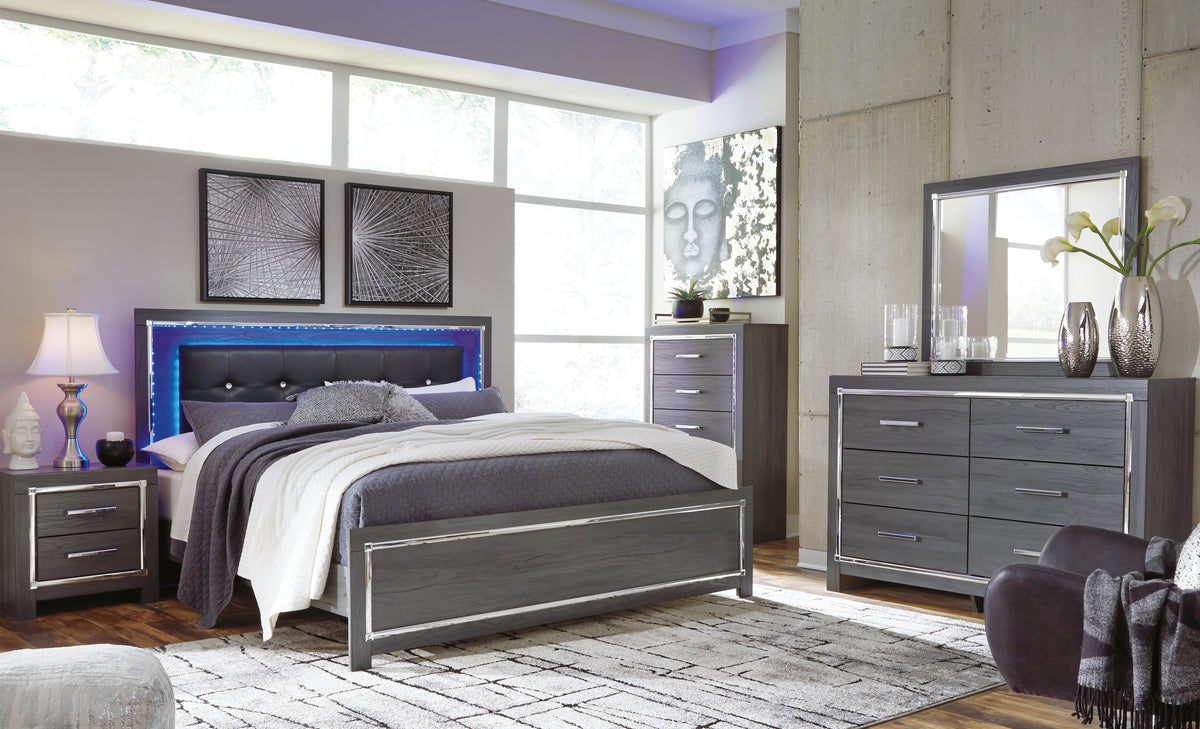 Lodanna King Upholstered Panel Bed, Dresser, Chest and 2 Nightstands
