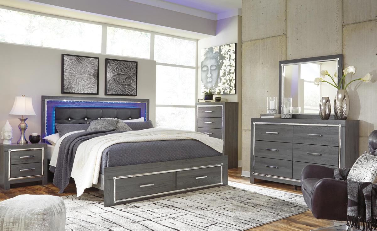 Lodanna Panel Bed with 2 Storage Drawers Set - King, Dresser, Mirror and 2 Nightstands