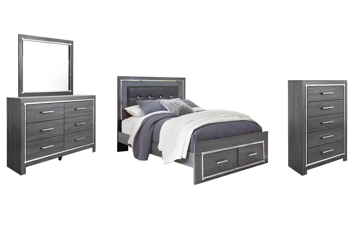 Lodanna Panel Bed with 2 Storage Drawers Set - Queen, Dresser, Mirror and 2 Nightstands