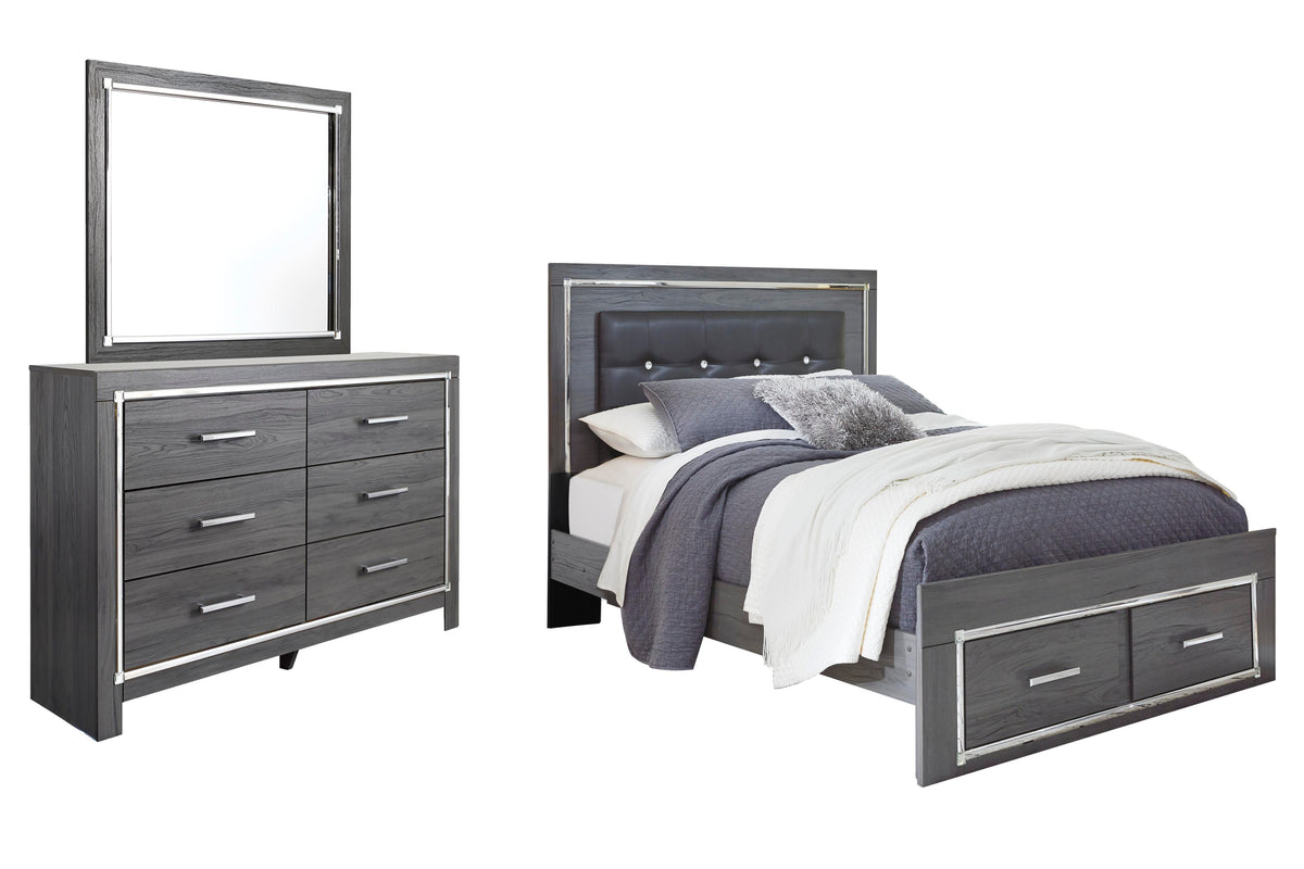 Lodanna Queen Upholstered Panel Storage Bed, Dresser and Mirror