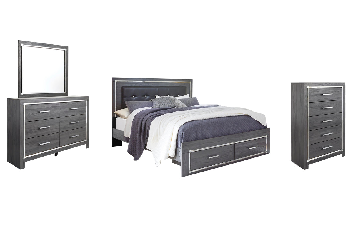 Lodanna Panel Bed with 2 Storage Drawers Set - King, Dresser, Mirror and 2 Nightstands