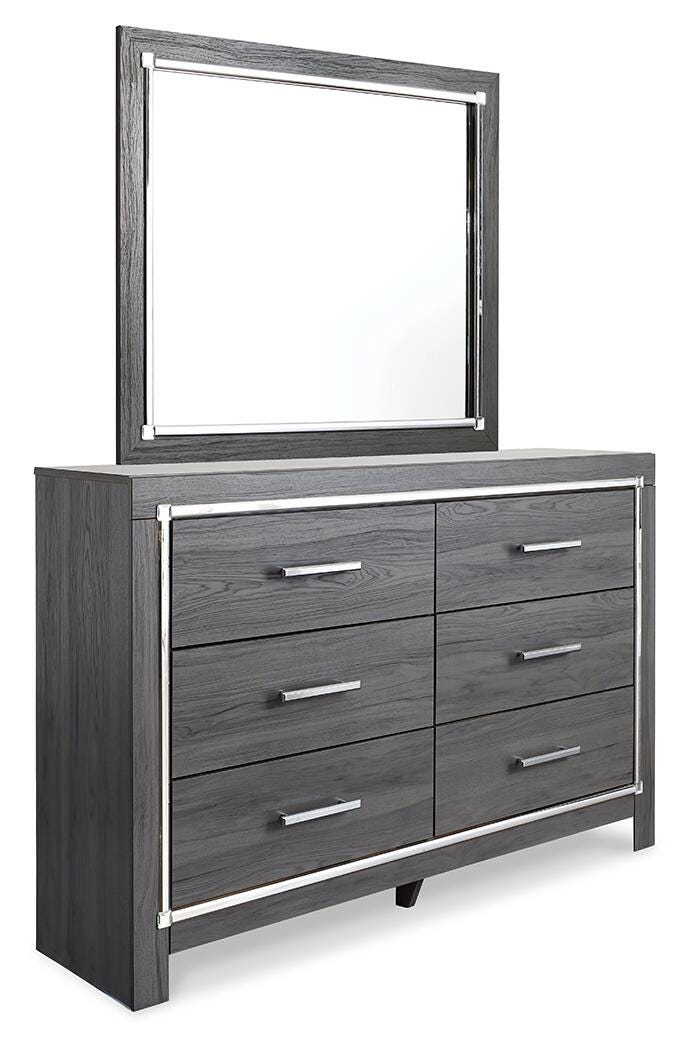 Lodanna Panel Bed with 2 Storage Drawers Set - Full, Mirrored Dresser
