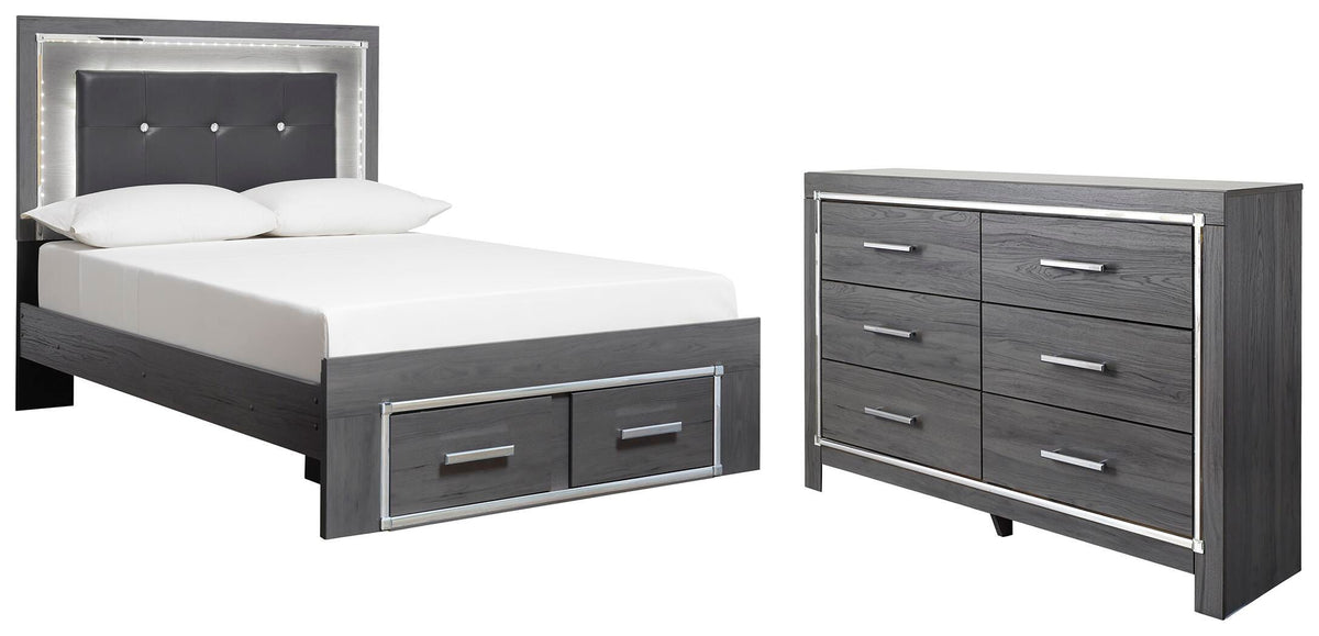 Lodanna Panel Bed with 2 Storage Drawers Set - Full, Dresser