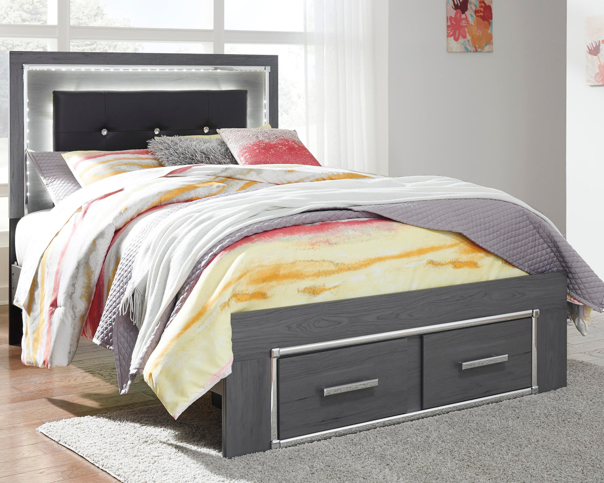 Lodanna Panel Bed with 2 Storage Drawers Set - Full, Mirrored Dresser
