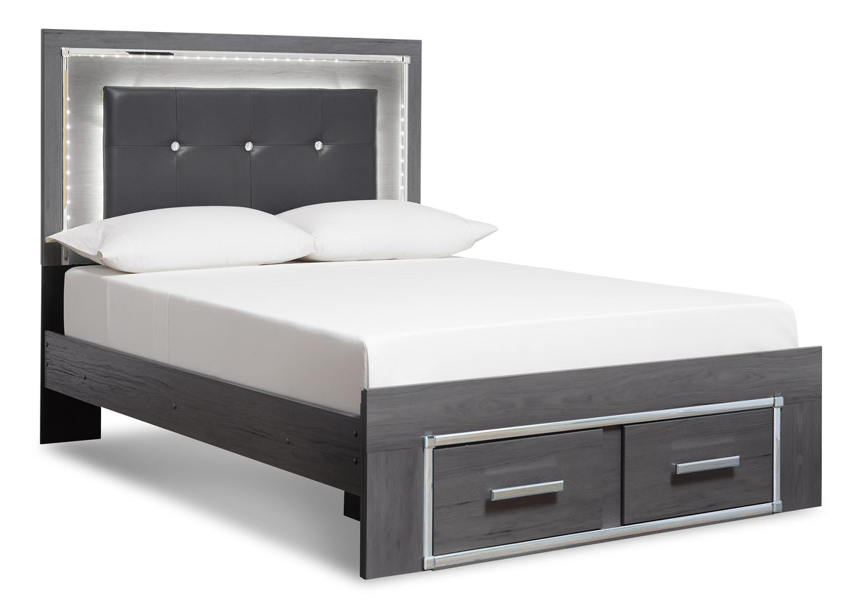 Lodanna Panel Bed with 2 Storage Drawers Set - King, Mirrored Dresser and 2 Nightstands