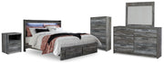 Baystorm King Panel Storage Bed, Dresser, Mirror, Chest and Nightstand