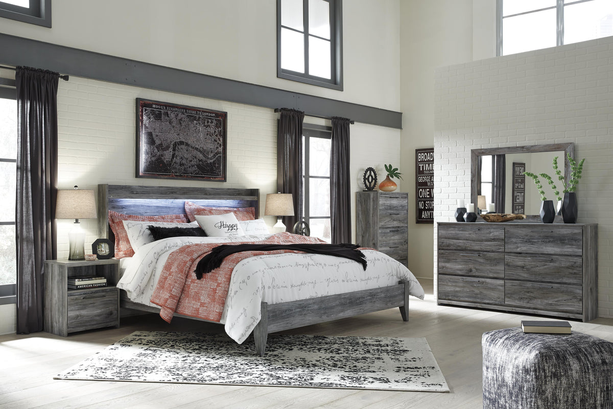 Baystorm King Panel Bed, Dresser, Mirror, Chest and 2 Nightstands